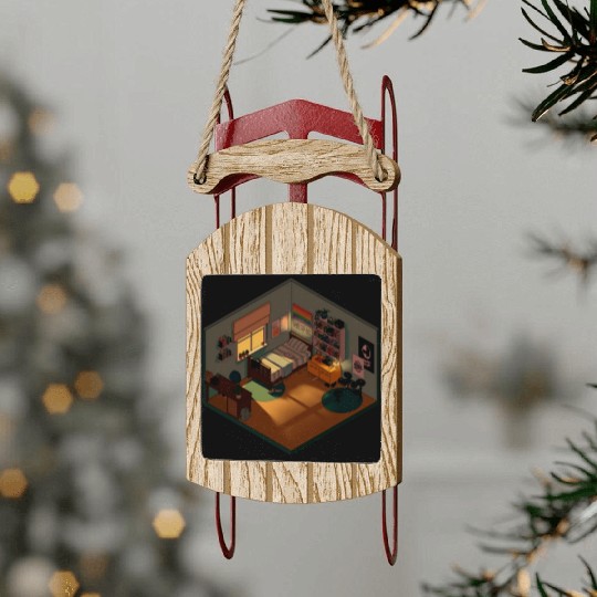 Heartstopper isometric bedroom Sled Ornaments