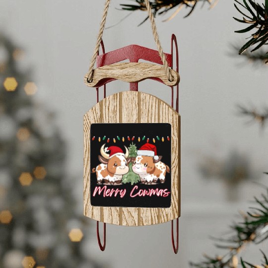 Merry Cowmas - Christmas cow cute funny cow Xmas Sled Ornaments
