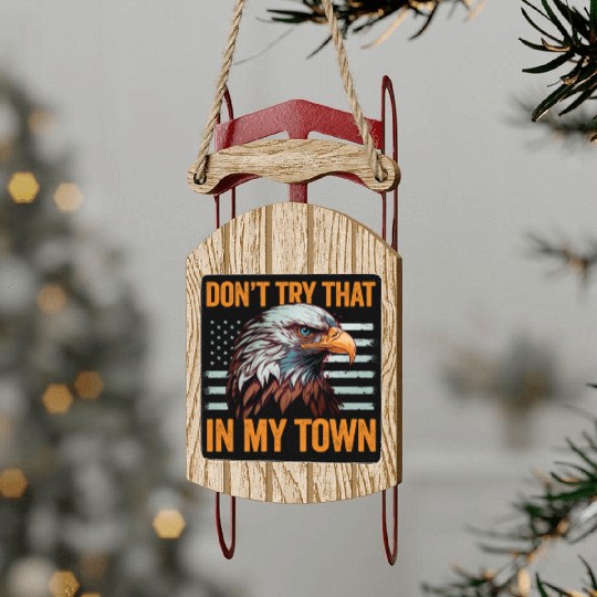 Try That In A Small Town American Flag Eagle Sled Ornaments