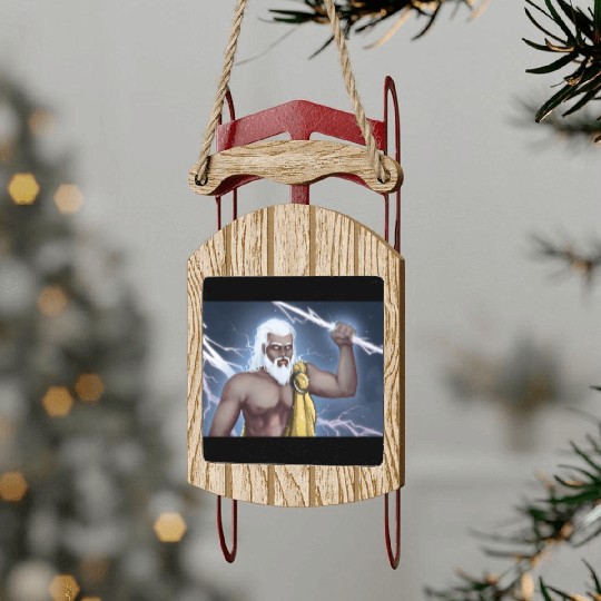 A Titan holding a lightning bolt Sled Ornaments