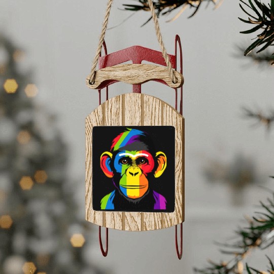 Expressive Chimpanzee in Colorful Graphic Artwork Sled Ornaments