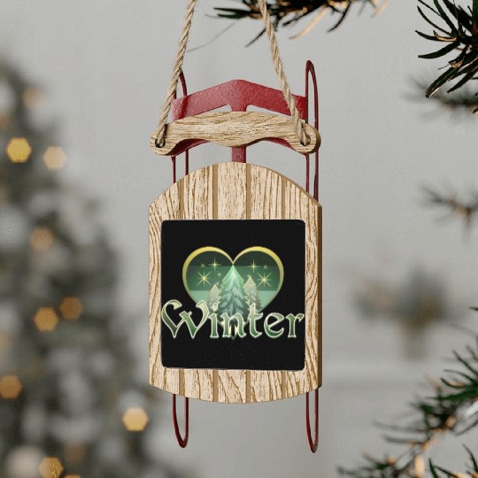 Winter Heart Evergreen Retro Sunset Sled Ornaments