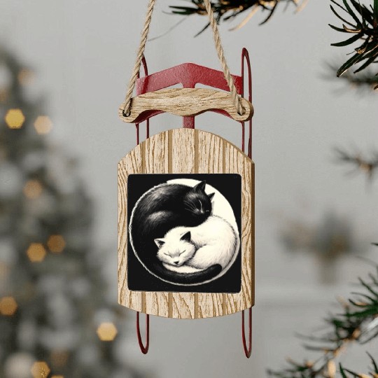 Yin and yang cats sleeping Sled Ornaments