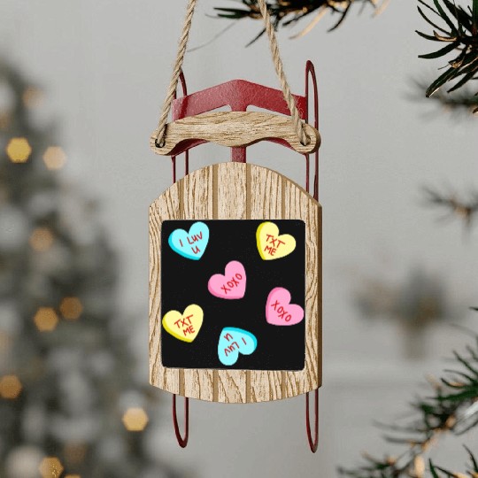 Sweet Candy Hearts Valentines Day Sled Ornaments