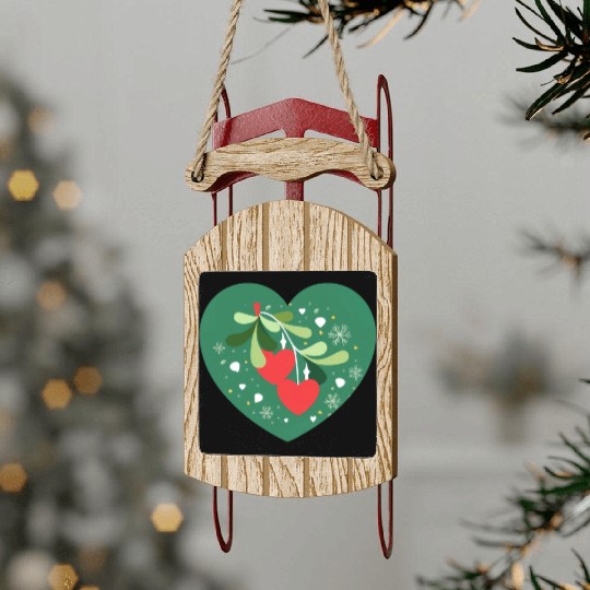 Mistletoe Hearts Sled Ornaments