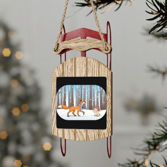 fox and rabbit in a winter forest Sled Ornaments