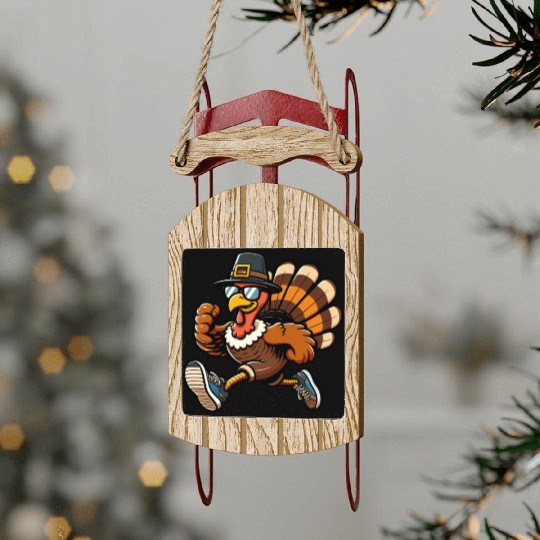 Running Turkey- Turkey Trot Running Thanksgiving Sled Ornaments
