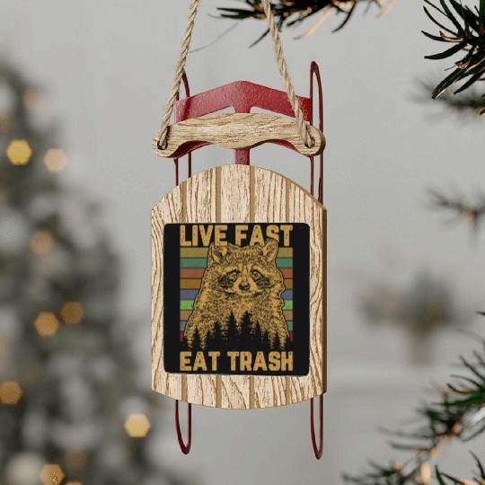 Eat Trash Raccoon Street Panda Trash Cat Sled Ornaments