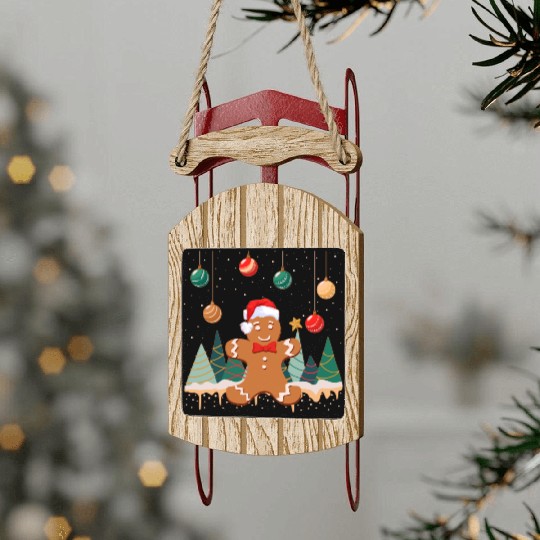 Gingerbread Man Cookie Snowy Christmas Ornaments Sled Ornaments