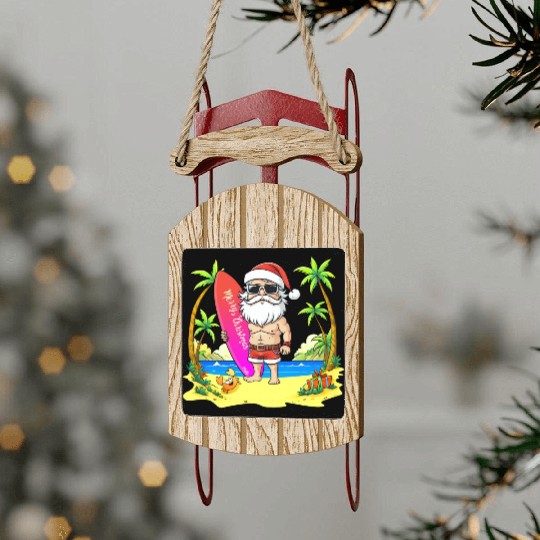 Santa Claus Surfer -  D83C DF85 2 Sled Ornaments