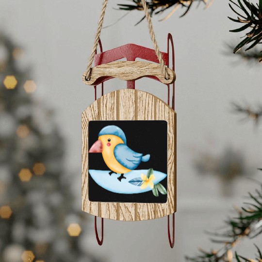 Surfing Bird Watercolor Sled Ornaments