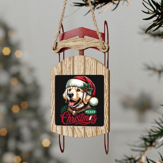 Golden Retriever Christmas Sled Ornaments