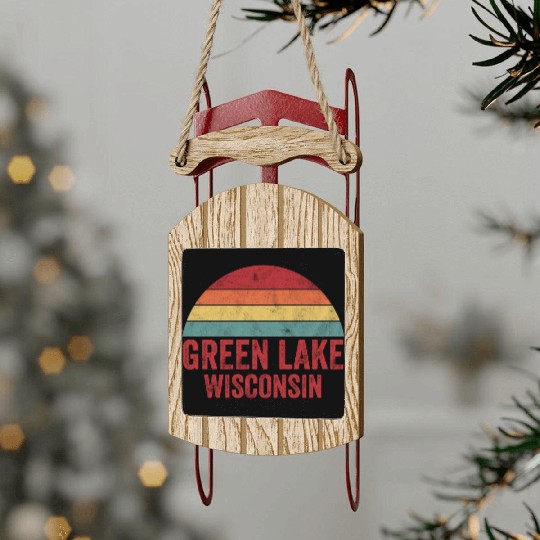 Vintage Green Lake Wisconsin Sled Ornaments