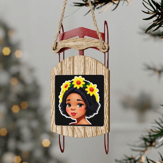 Black girl with flowers design Sled Ornaments