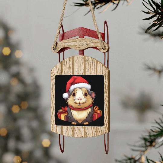 Guinea pig Christmas Sled Ornaments