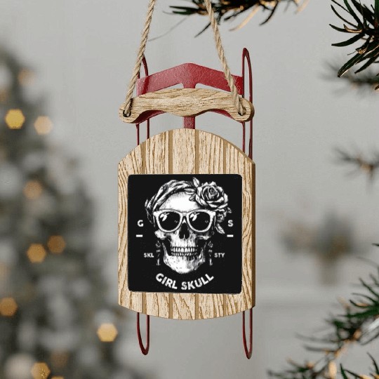 white girl skull by skull style society Sled Ornaments