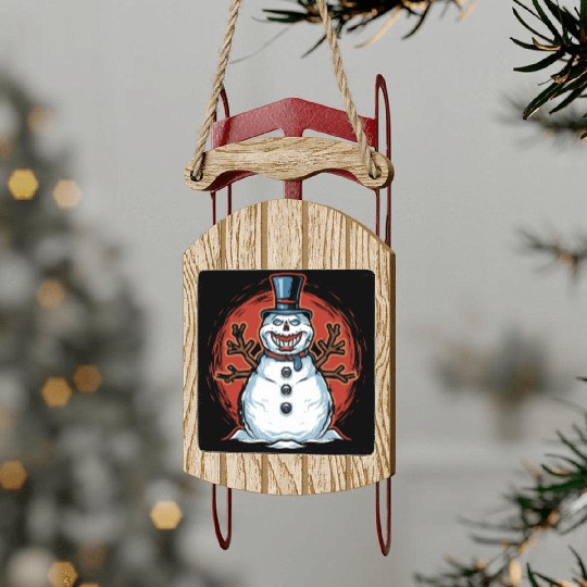 frosty snowman creepy Sled Ornaments