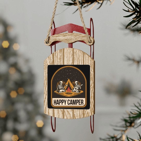 Happy Camper Skeleton Campfire Tent Sled Ornaments