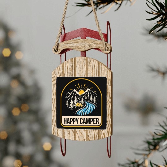 Happy Camper Camping Campfire Tent Sled Ornaments