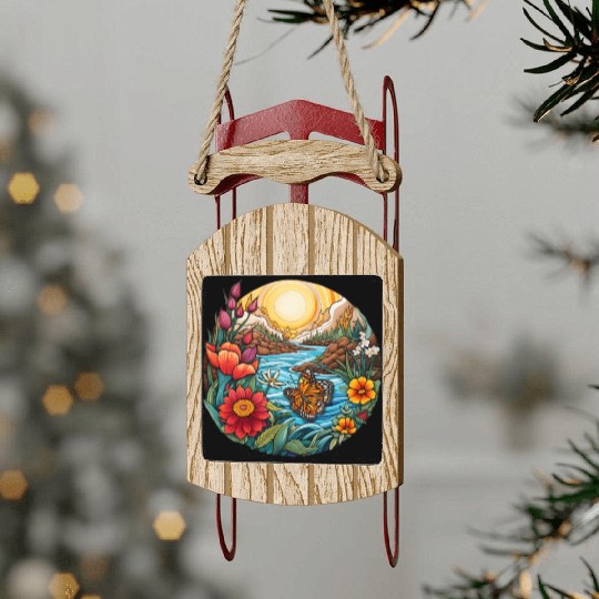 Sunrise Serenity by the Mountain Stream Sled Ornaments