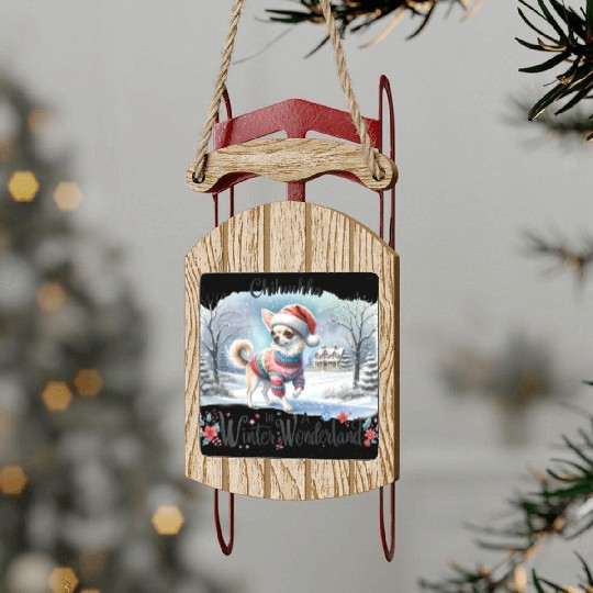 Chihuahua In a Winter Wonderland Sled Ornaments