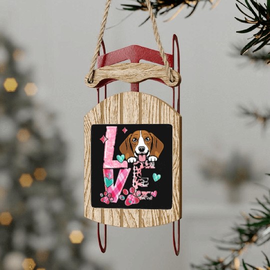 Beagle Dog I Love My Dog Valentines Day Sled Ornaments