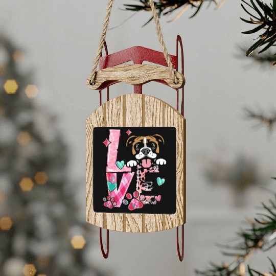 Boxer Dog I Love My Dog Valentines Day Sled Ornaments