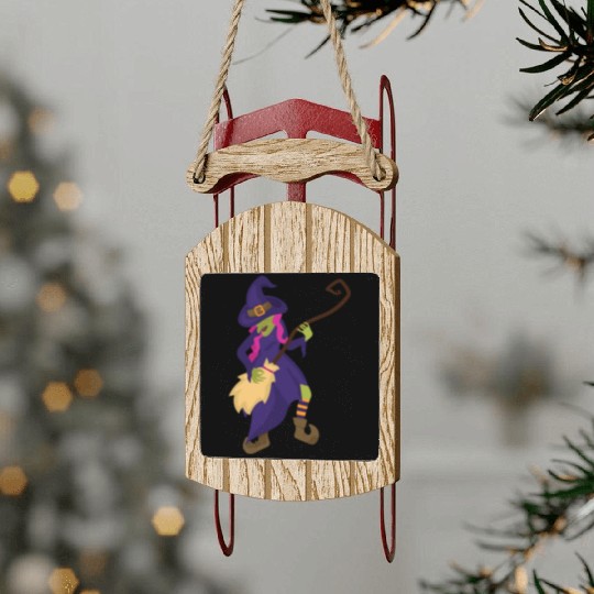 Halloween Witch Using Broom As Guitar Sled Ornaments