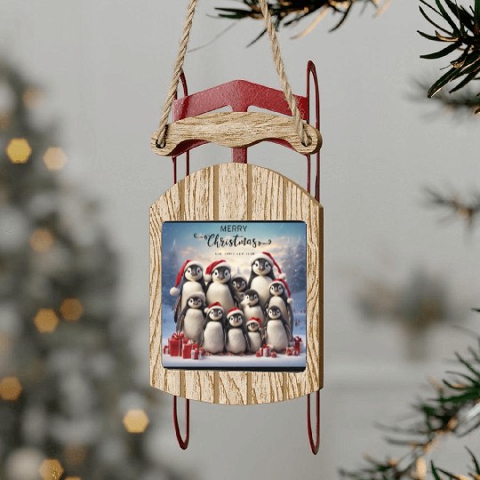 Christmas funny penguins Sled Ornaments