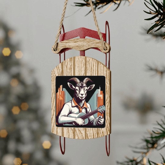 retro goat playing guitar vintage style Sled Ornaments