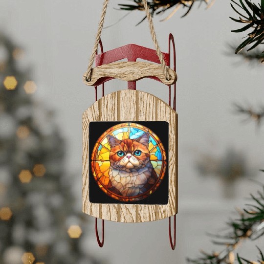 Exotic Shorthair cat in stained glass Sled Ornaments