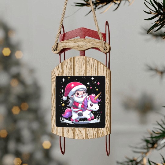 Santa Claus and Unicorn Sled Ornaments