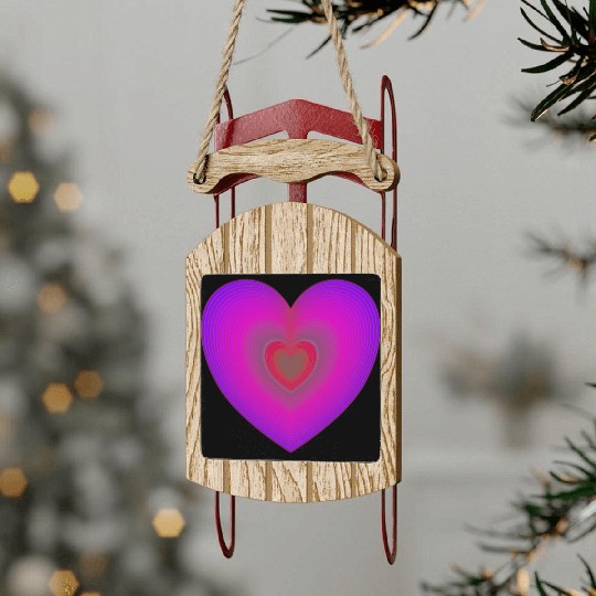 Purple Heart Beating Sled Ornaments
