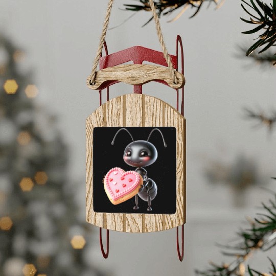 Ant With Heart Cookie Valentine's Day Greeting Sled Ornaments