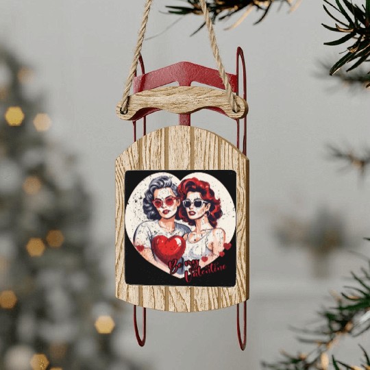 Valentines Day Outfit For Her And Her in love Sled Ornaments