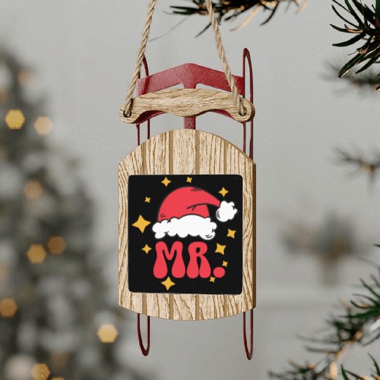 Mr And Mrs Claus Christmas Couples Matching Pajama Sled Ornaments