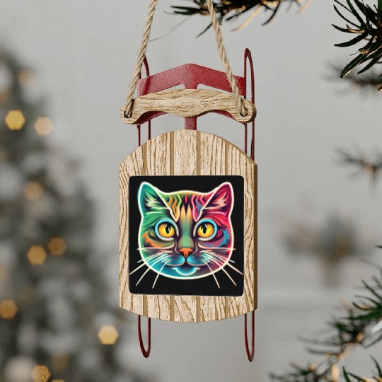cat face neon design Sled Ornaments