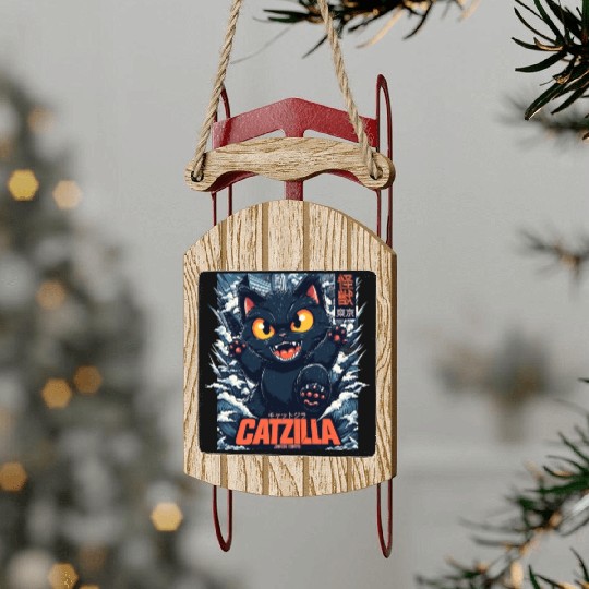 Kaiju Catzilla in Japan Tokyo Sled Ornaments
