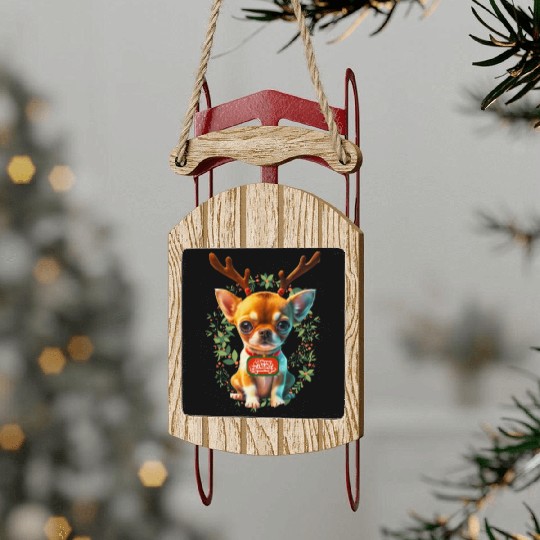 Chihuahua Deer Merry Christmas Sled Ornaments
