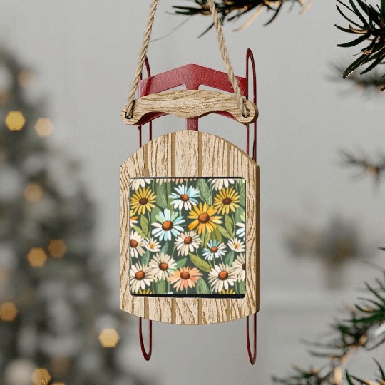 Daisy flower pattern watercolor poster Sled Ornaments