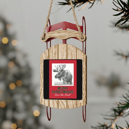 XMAS Card MOOSE Sled Ornaments