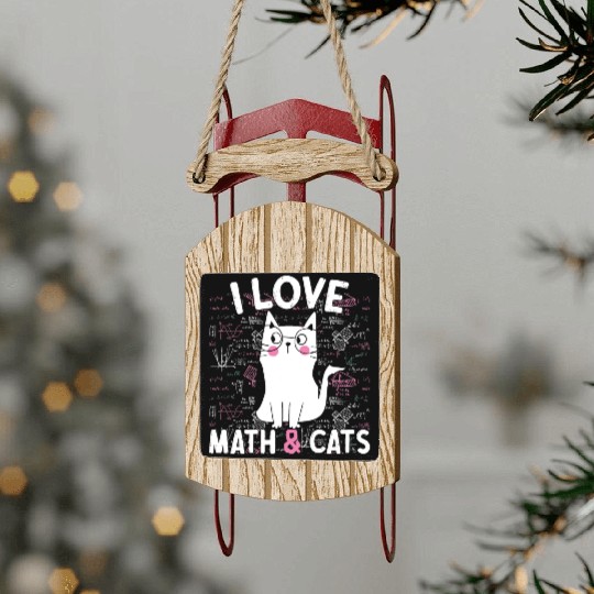 I Love Math and Cats Feline Lover Sled Ornaments