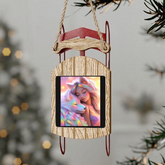 Rainbow Friends - White Wolf and Girl Sled Ornaments