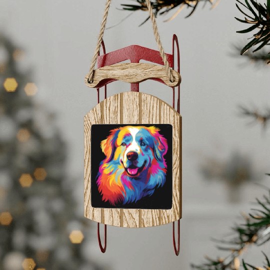 Watercolor Colorful Great Pyrenees Sled Ornaments