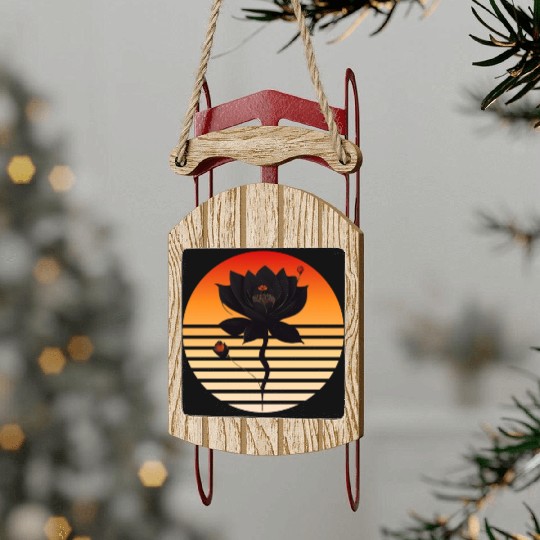 Black rose with sunset colors Sled Ornaments