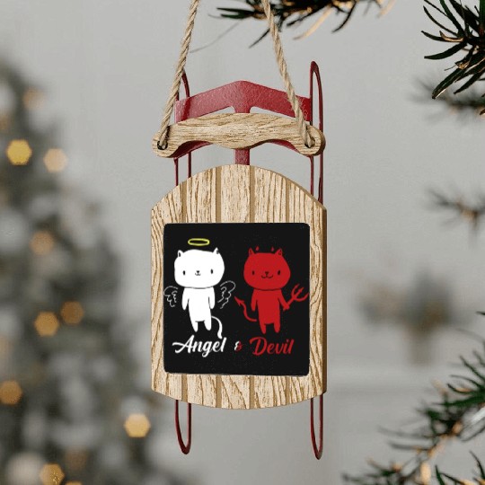 Angel And Devil Cat Sled Ornaments