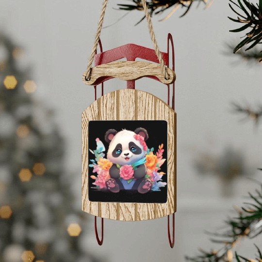 Bamboo Bliss Baby Panda Sled Ornaments