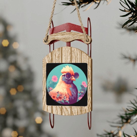 Retro Style 80s 90s Vintage Chicken Lovers Sled Ornaments