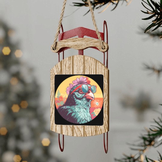 Retro 80s 90s Chicken Lovers Style Sled Ornaments