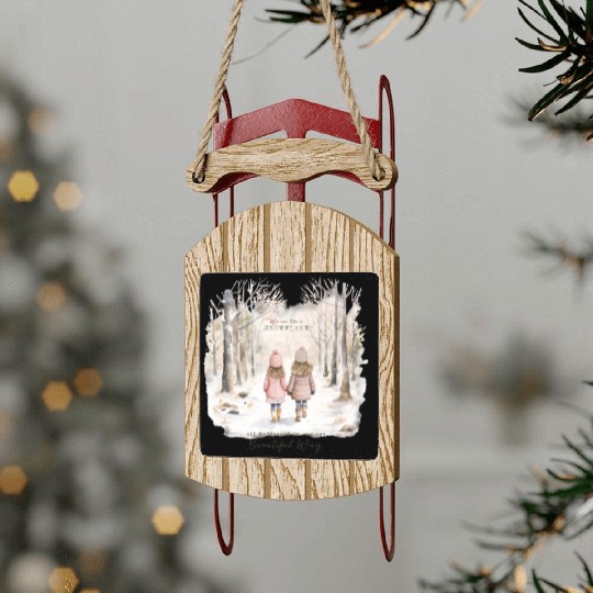 Cute Kids In Winter Wonderland Sled Ornaments